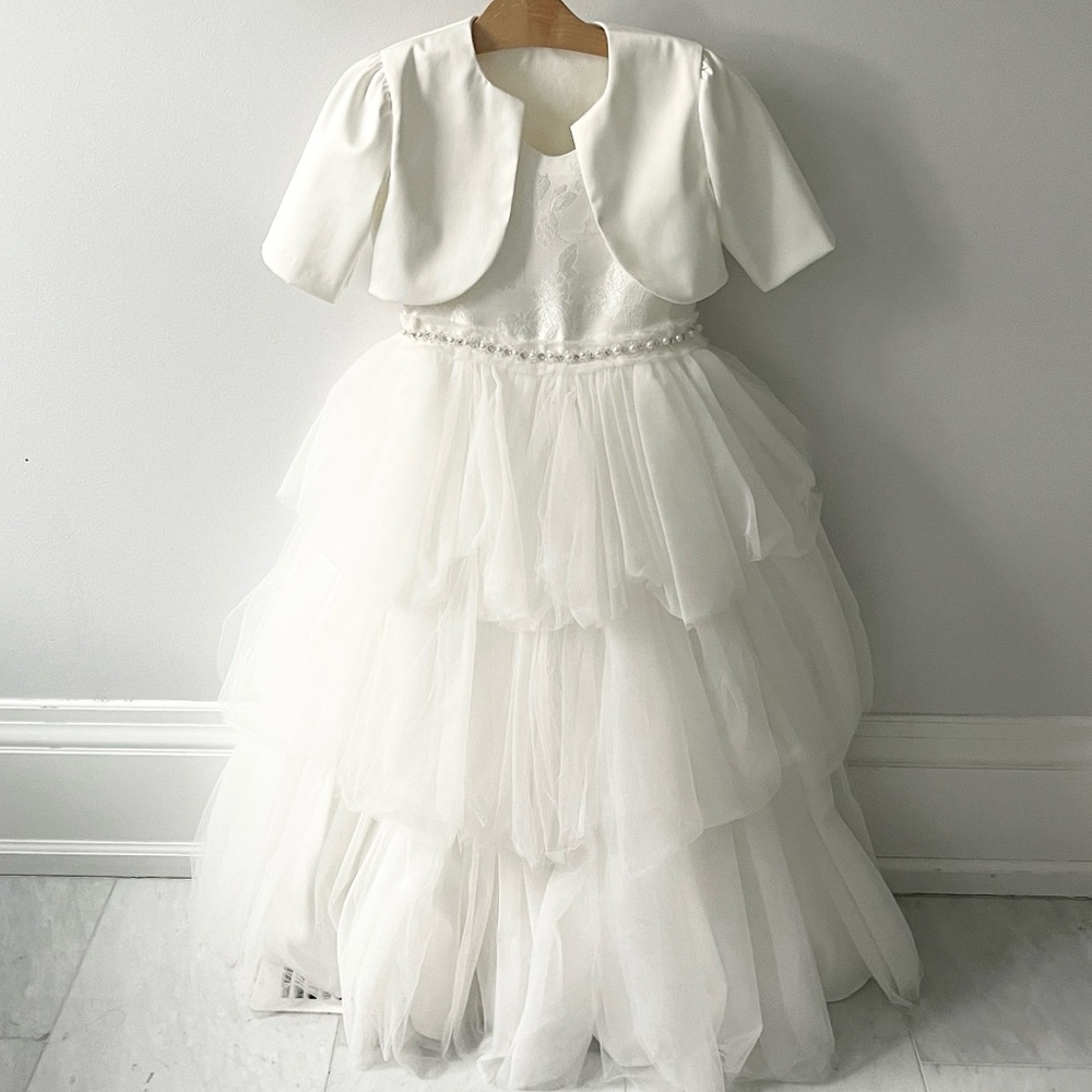 Elegant White Kids Dress with Custom Made Bolero jacket